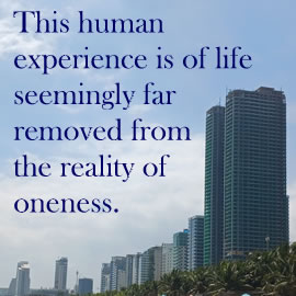 This human experience is of life seemingly far removed from the reality of oneness.